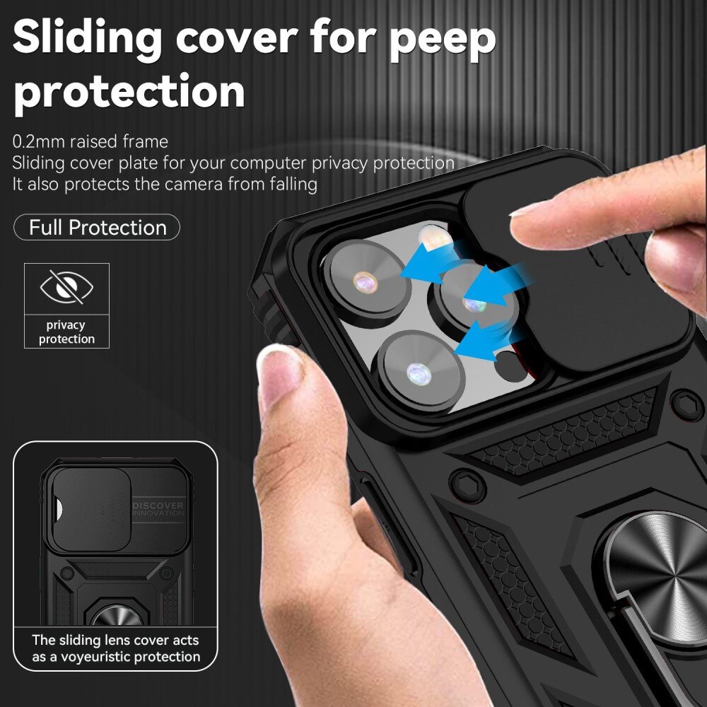 Funda híbrida Ring y Protector Cámara iPhone 14 Pro Negro