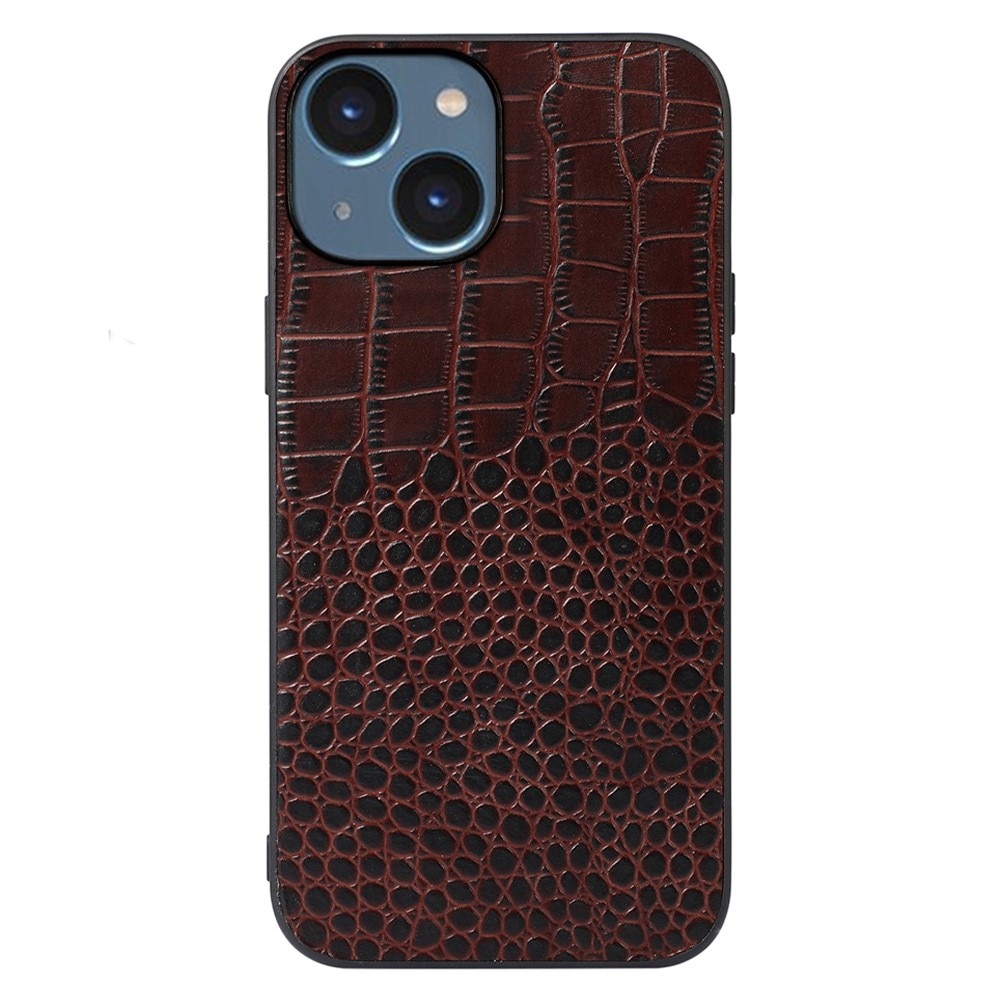 Funda híbrida Cuero genuino Cocodrilo iPhone 14 marrón