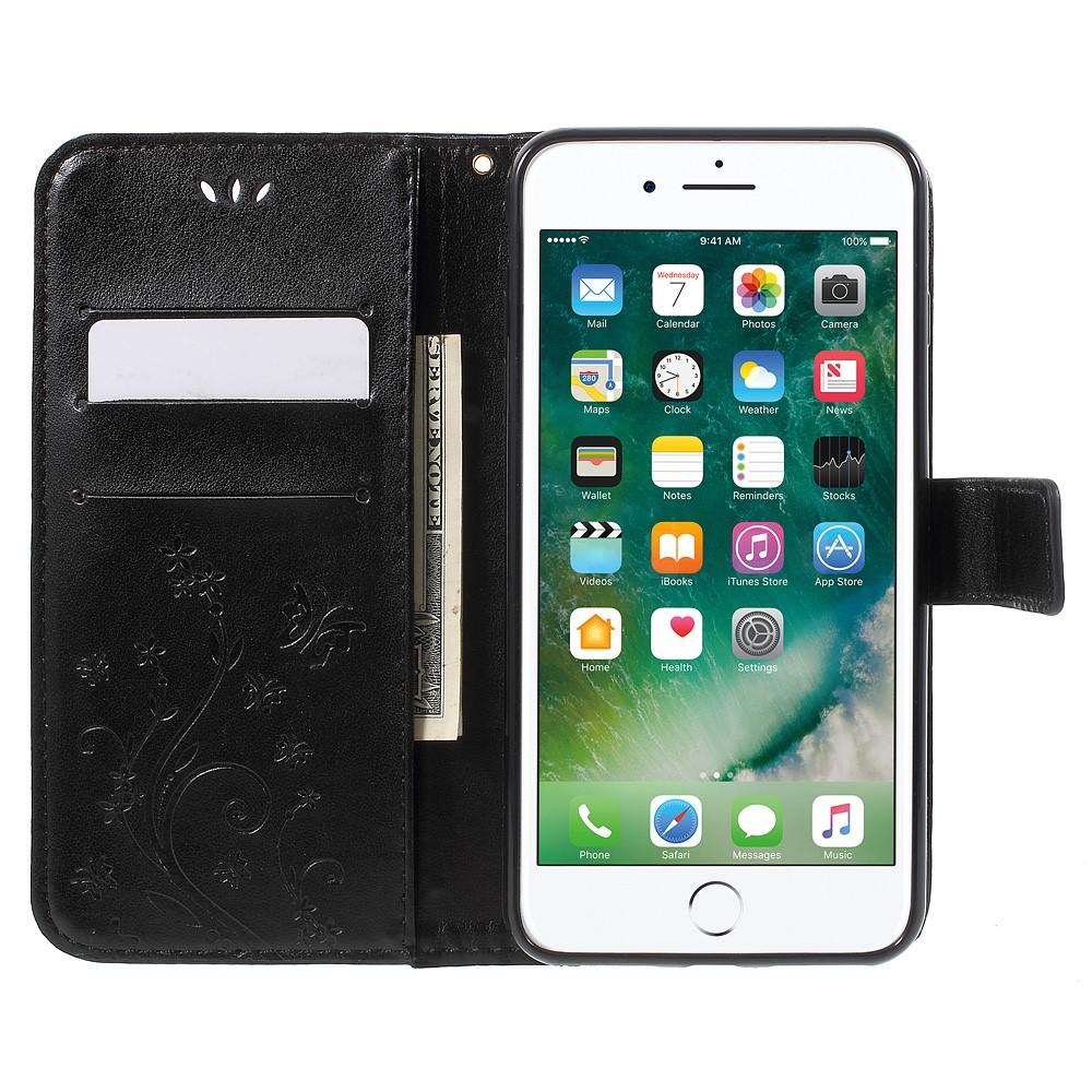 Funda de cuero con mariposas para iPhone 7 Plus/8 Plus, negro