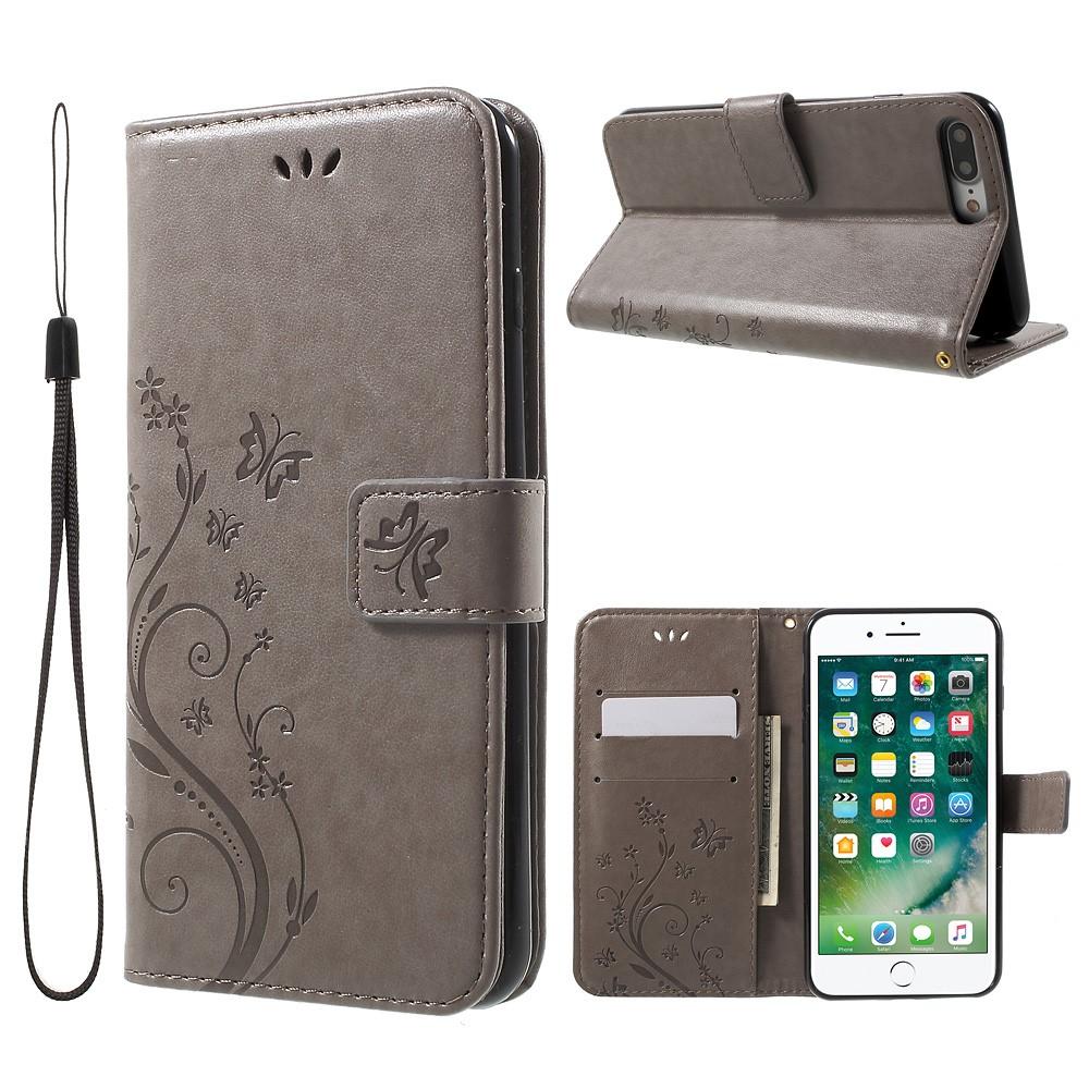 Funda de cuero con mariposas para iPhone 7 Plus/8 Plus, gris