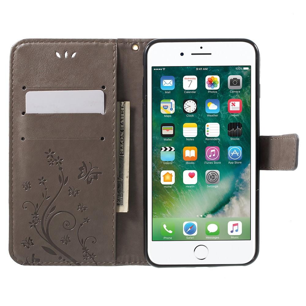 Funda de Cuero con Mariposas Apple iPhone 7 Plus/iPhone 8 Plus, Gris