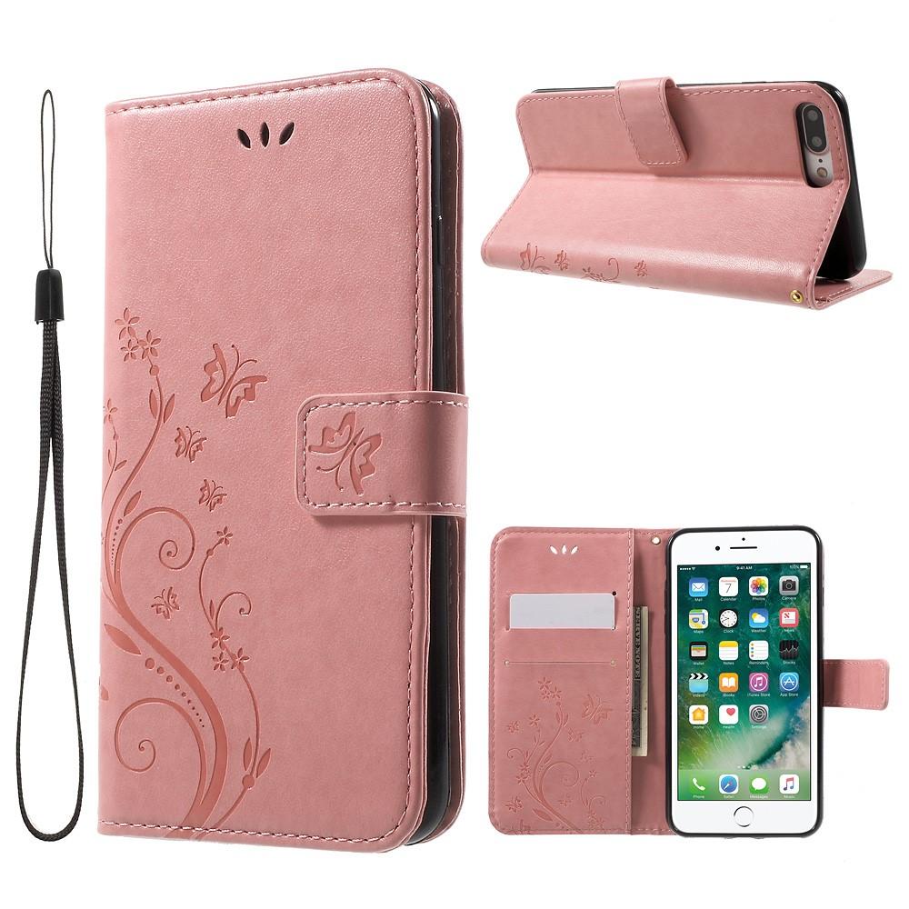 Funda de Cuero con Mariposas iPhone 7 Plus/iPhone 8 Plus, Rosa