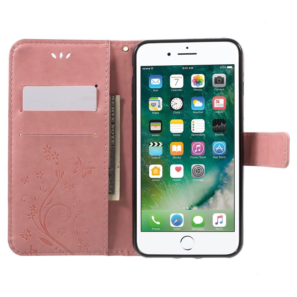 Funda de Cuero con Mariposas iPhone 7 Plus/iPhone 8 Plus, Rosa