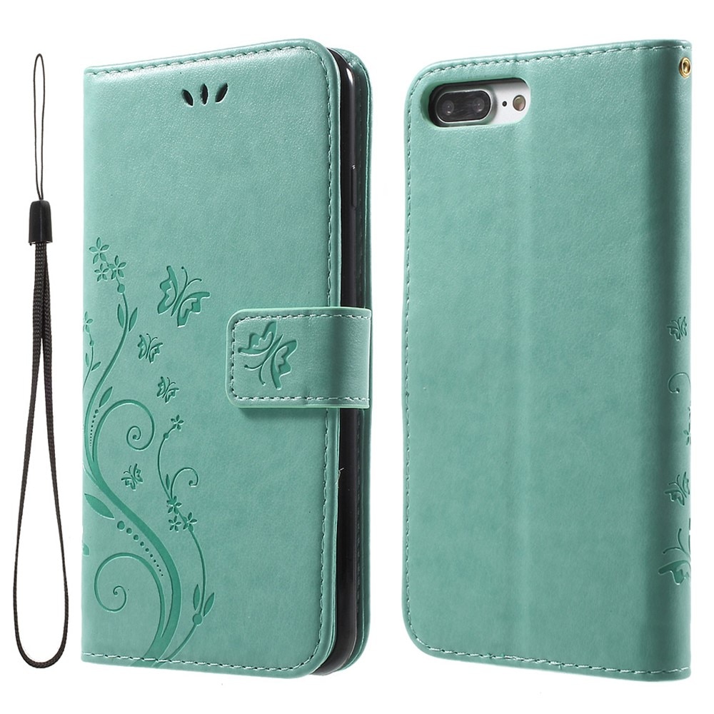 Funda de cuero con mariposas para iPhone 7 Plus/8 Plus, verde