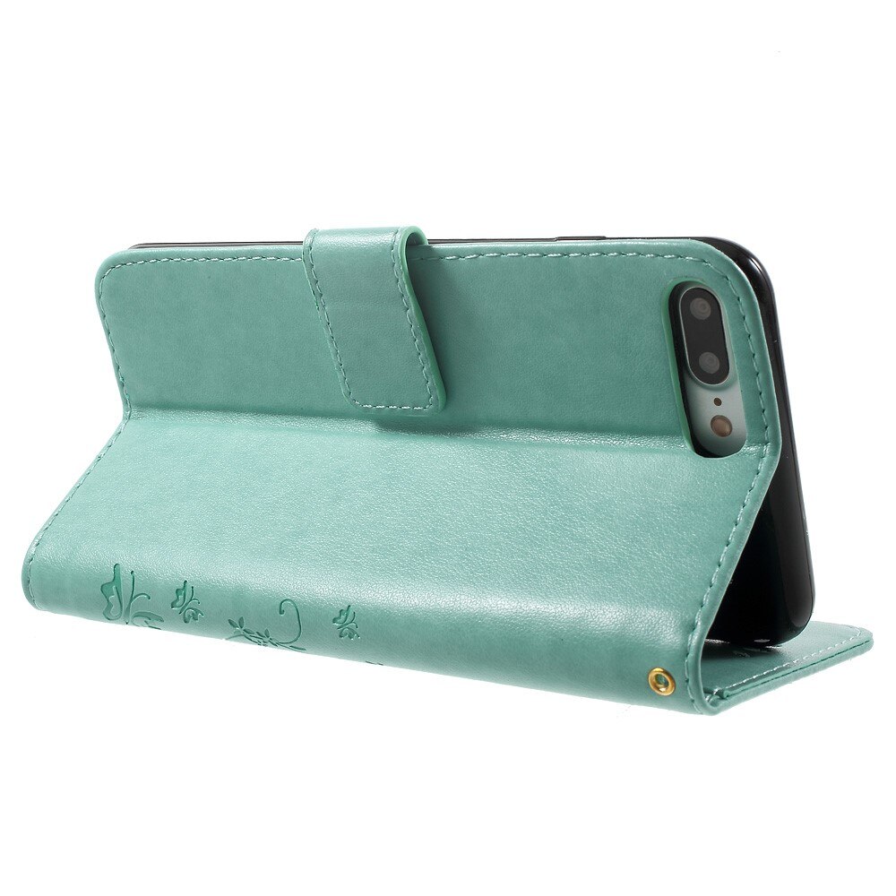 Funda de cuero con mariposas para iPhone 7 Plus/8 Plus, verde