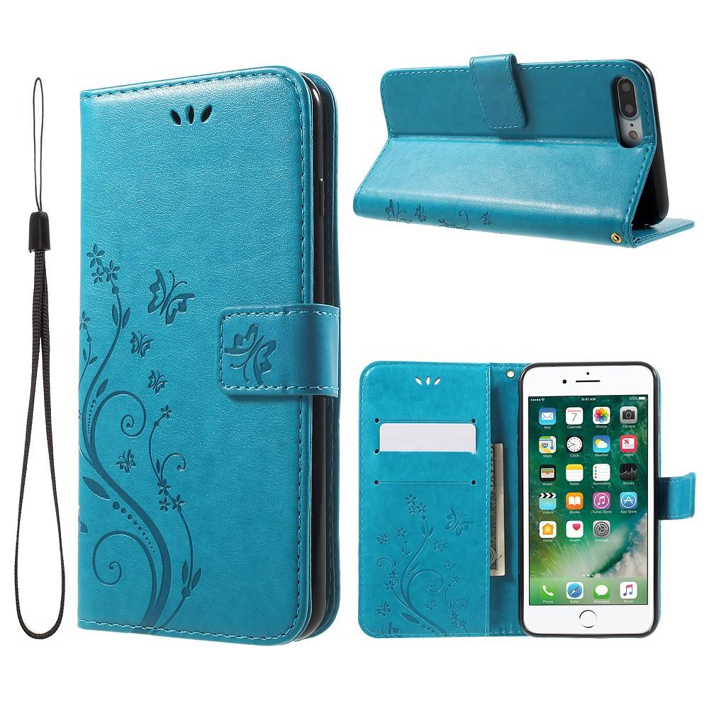 Funda de cuero con mariposas para iPhone 7 Plus/8 Plus, azul