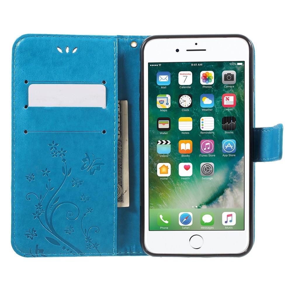 Funda de cuero con mariposas para iPhone 7 Plus/8 Plus, azul