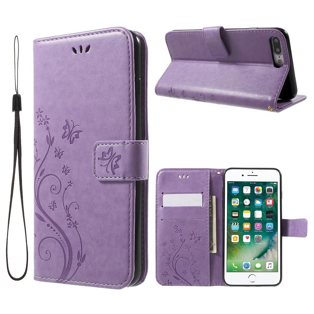 Funda de Cuero con Mariposas iPhone 7 Plus/iPhone 8 Plus, Púrpura