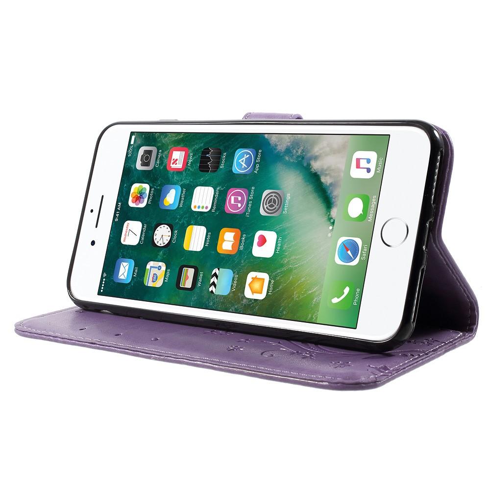 Funda de Cuero con Mariposas iPhone 7 Plus/iPhone 8 Plus, Púrpura