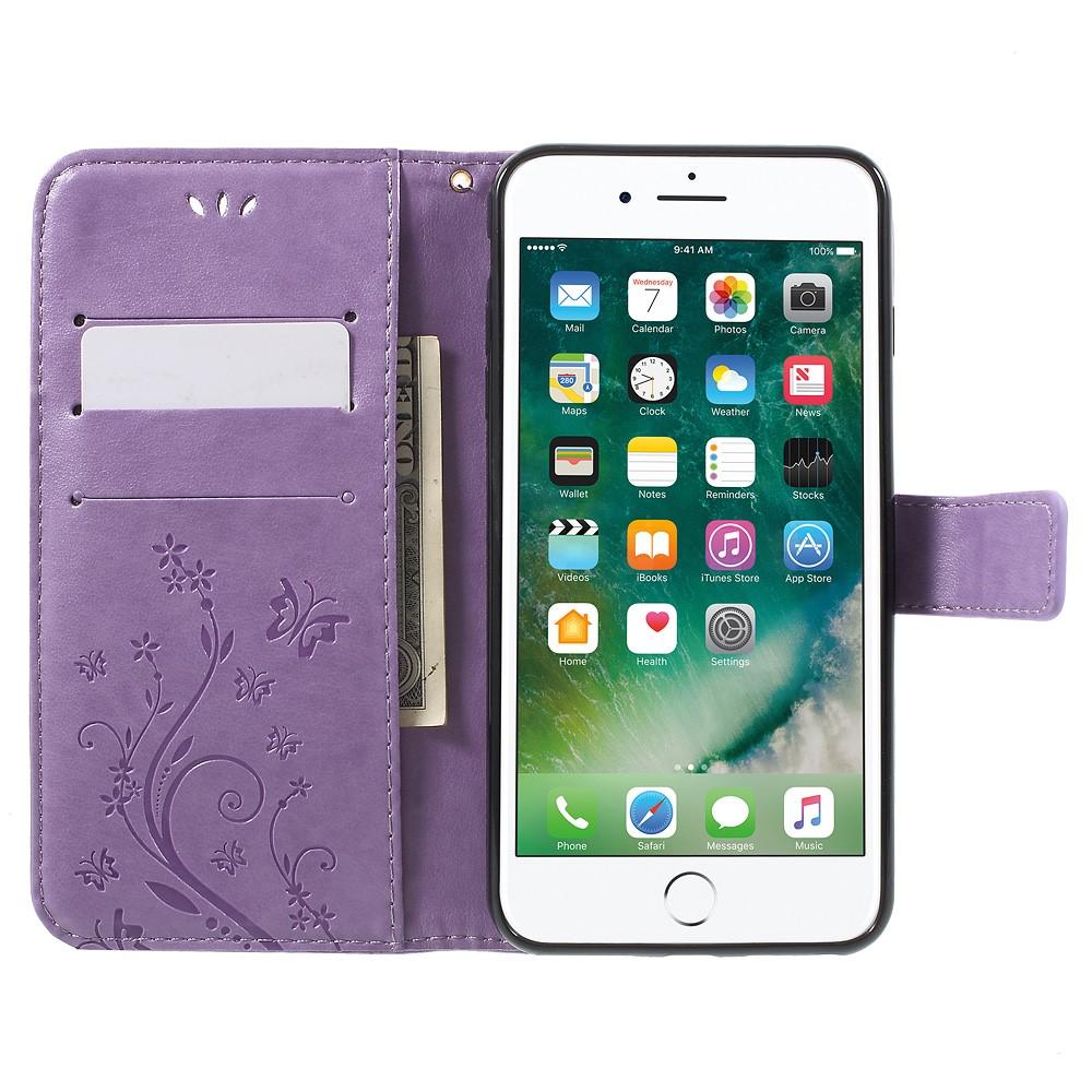 Funda de Cuero con Mariposas iPhone 7 Plus/iPhone 8 Plus, Púrpura