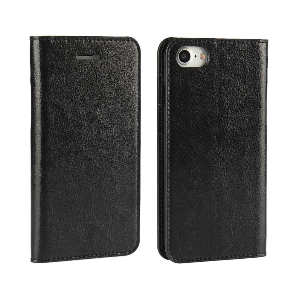 Funda cartera de cuero genuino iPhone SE 2022 Negro