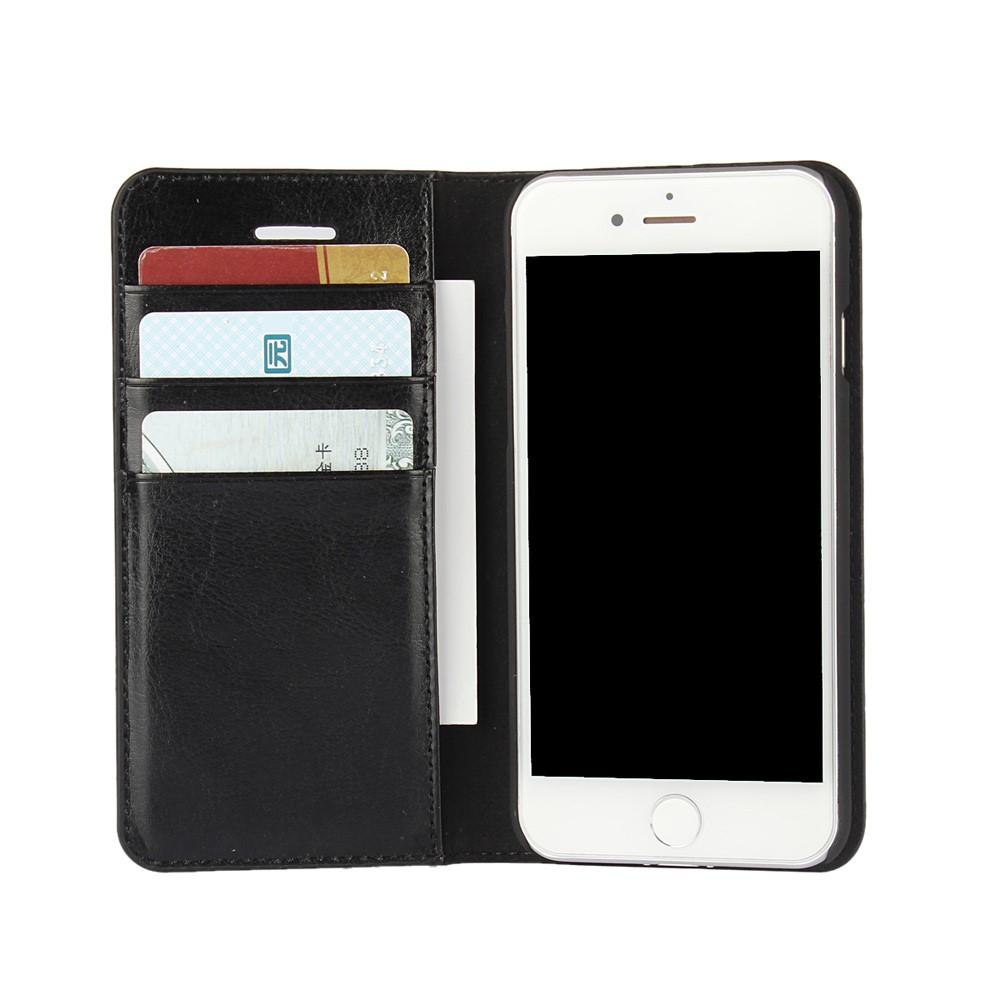 Funda cartera de cuero genuino iPhone SE 2020 Negro