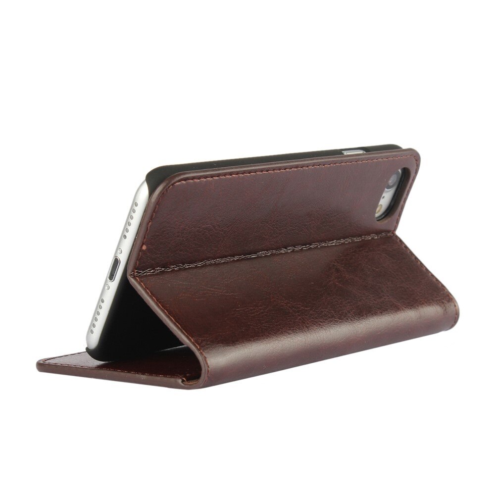 Funda cartera de cuero genuino iPhone SE 2020 Marrón oscuro