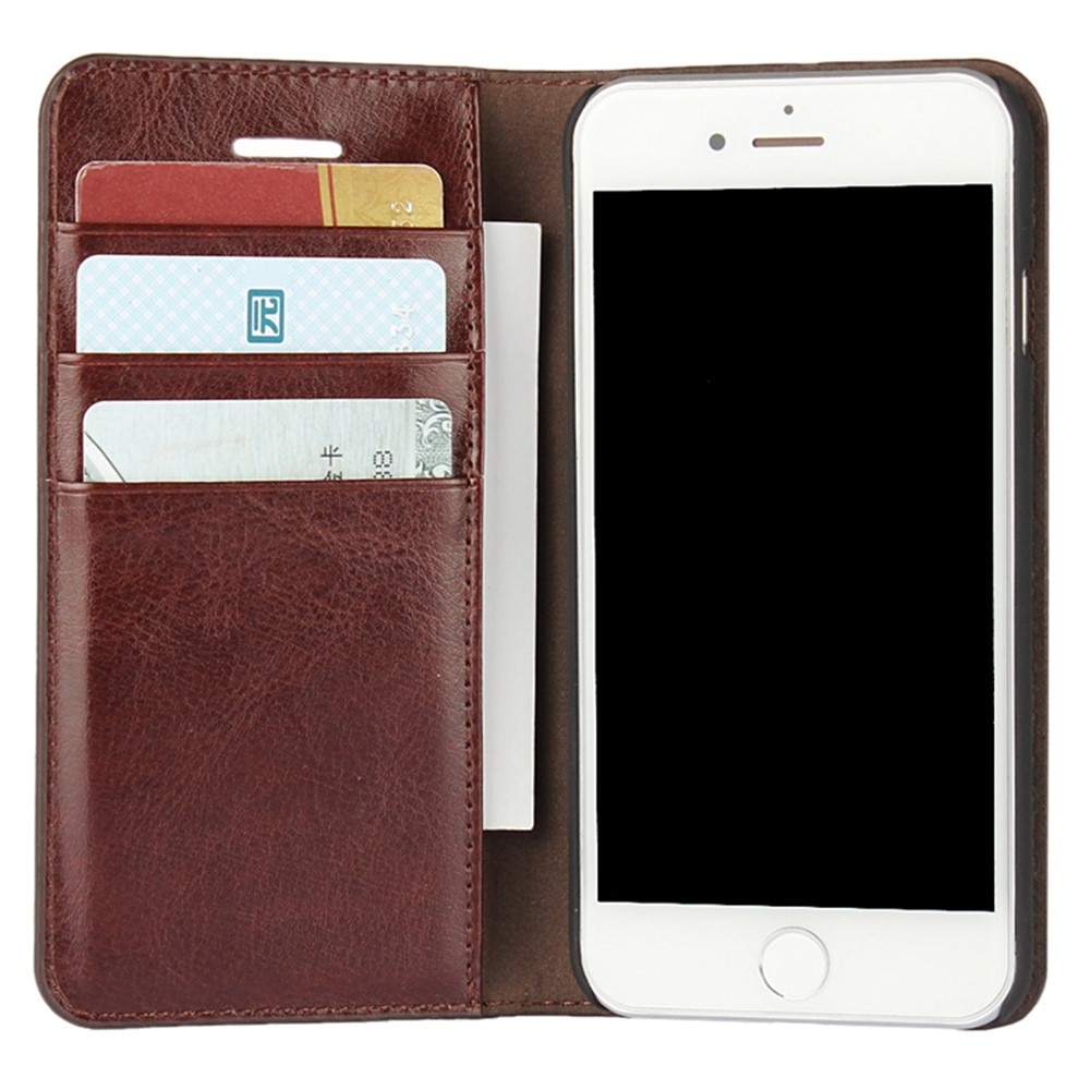 Funda cartera de cuero genuino iPhone SE 2020 Marrón oscuro