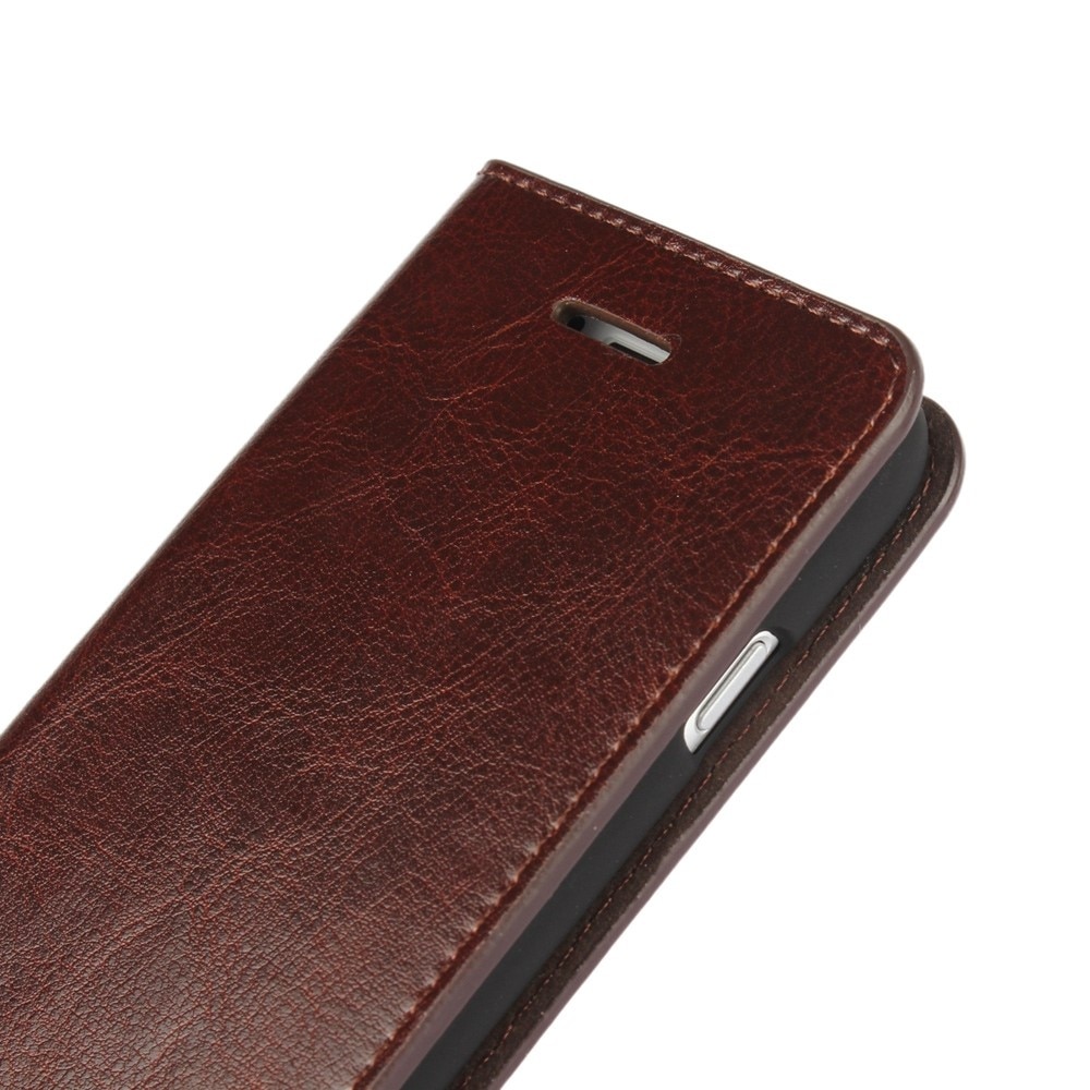 Funda cartera de cuero genuino iPhone SE (2020) marrón oscuro