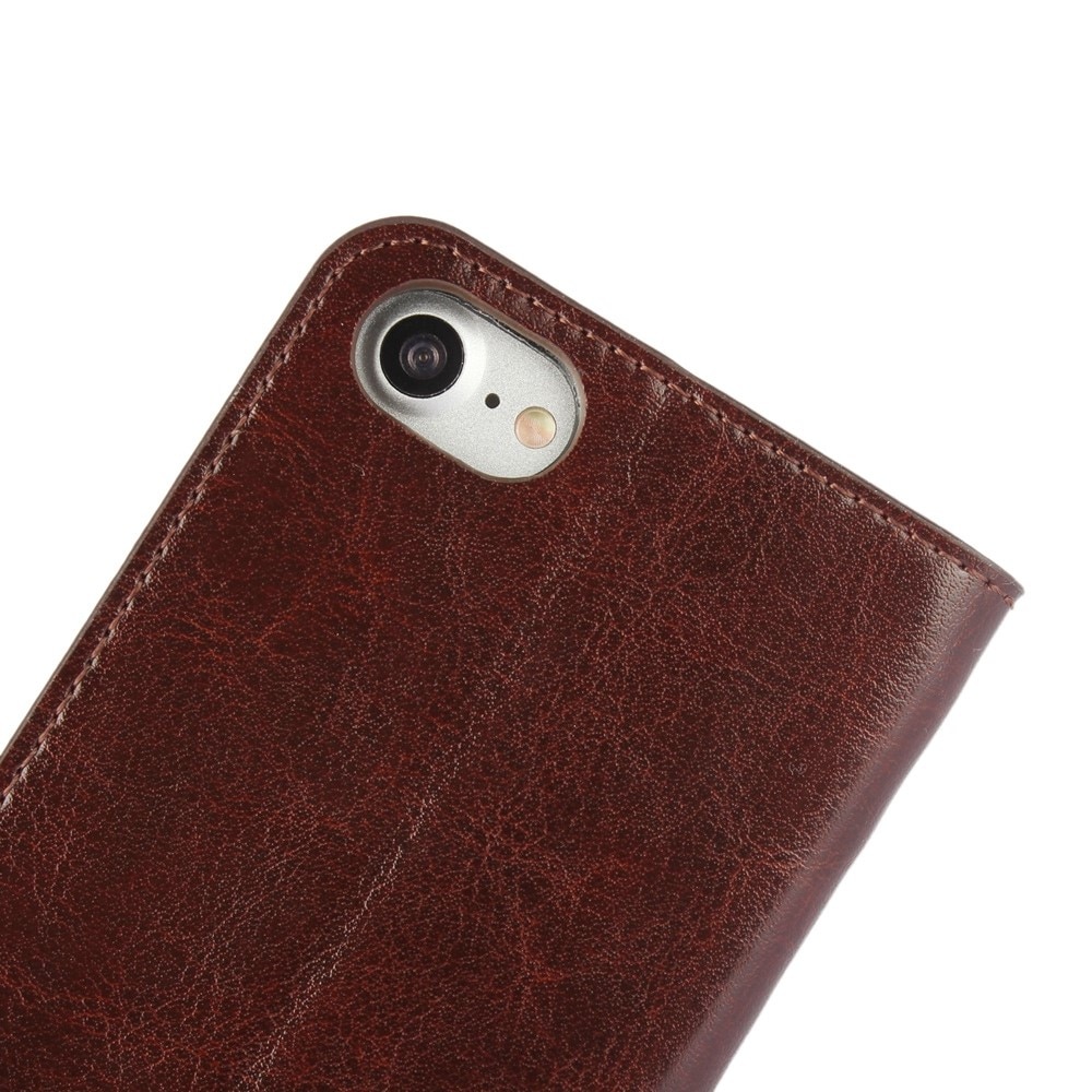 Funda cartera de cuero genuino iPhone SE (2022) marrón oscuro