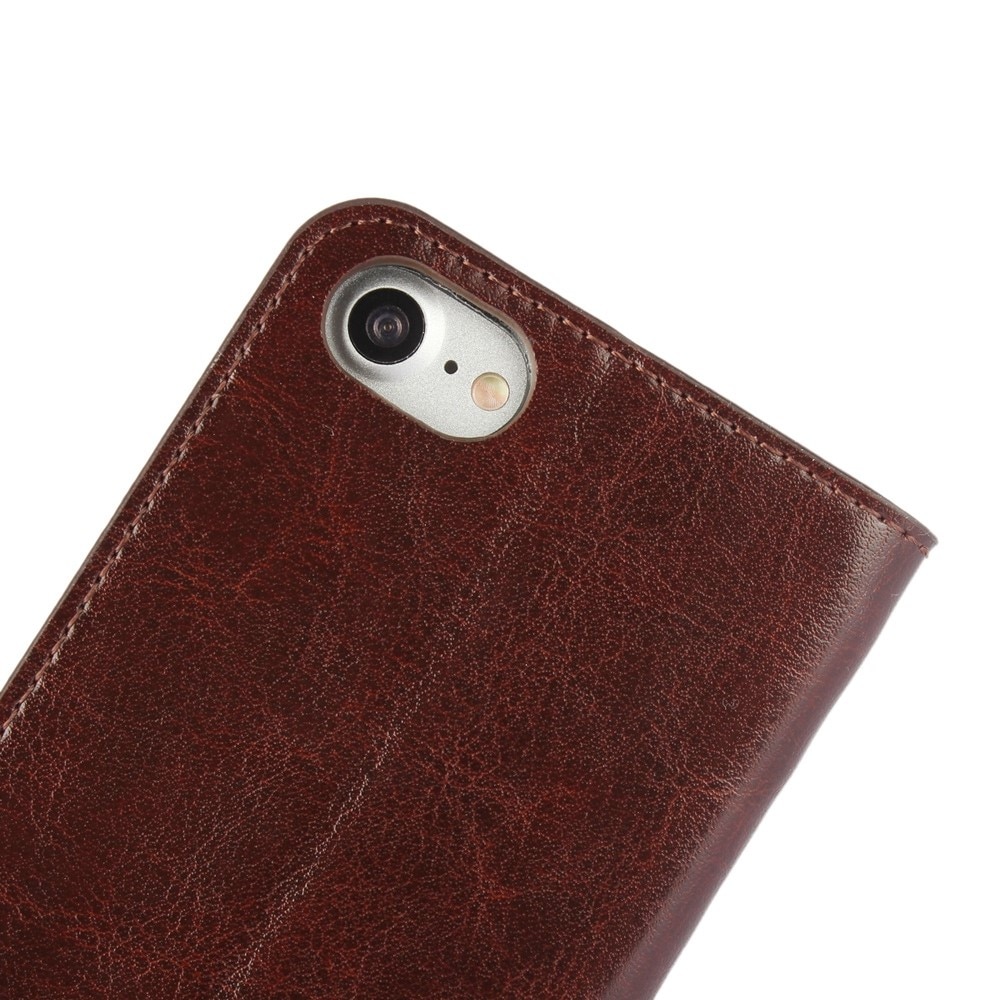 Funda cartera de cuero genuino iPhone SE (2020) marrón oscuro