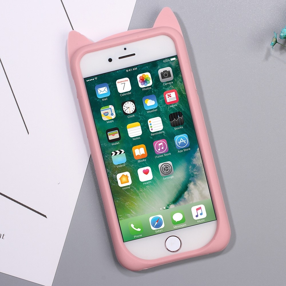 Funda de silicona Gato iPhone SE (2020) rosado