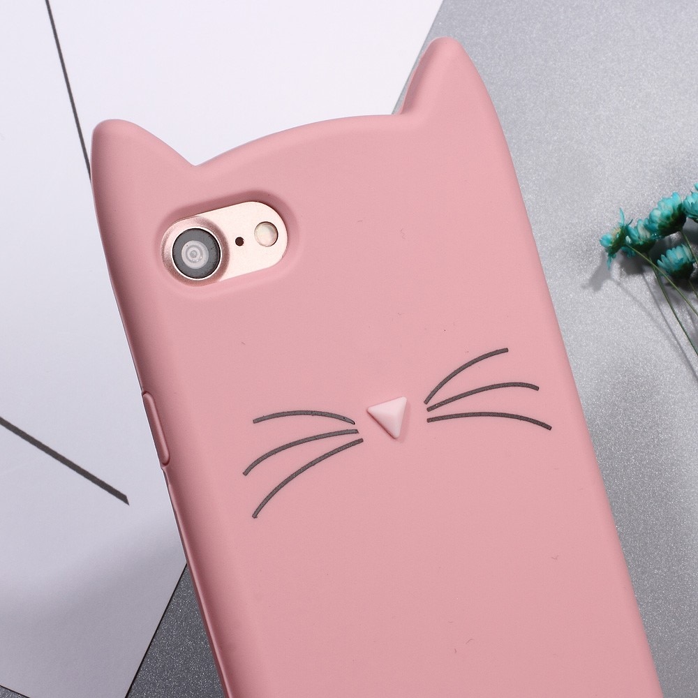 Funda de silicona Gato iPhone 7 rosado