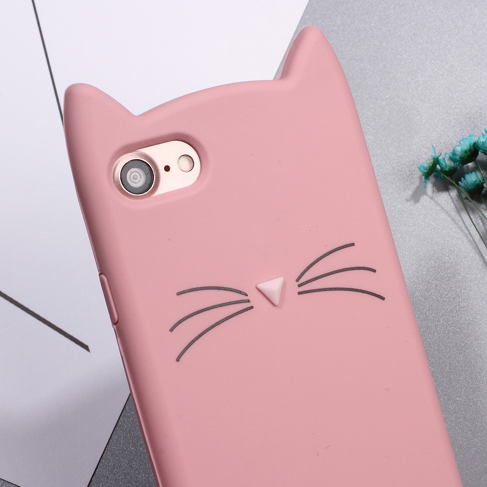 Funda de silicona Gato iPhone 8 rosado