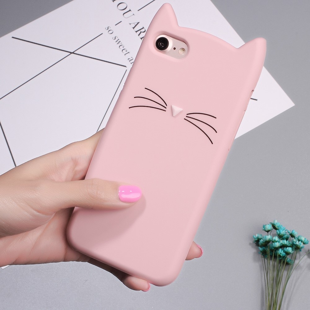 Funda de silicona Gato iPhone SE (2020) rosado