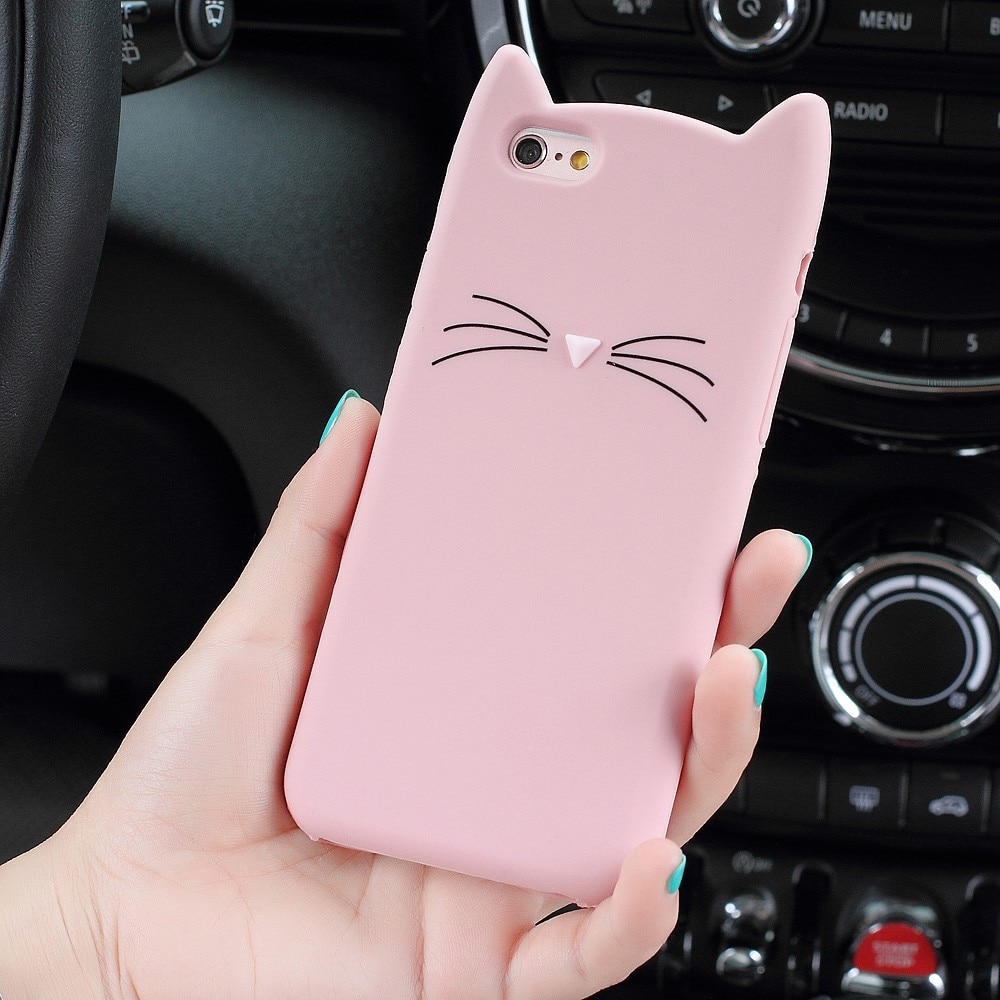 Funda de silicona Gato iPhone 7 rosado