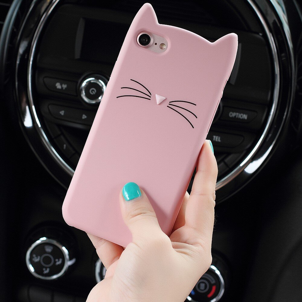 Funda de silicona Gato iPhone SE (2020) rosado