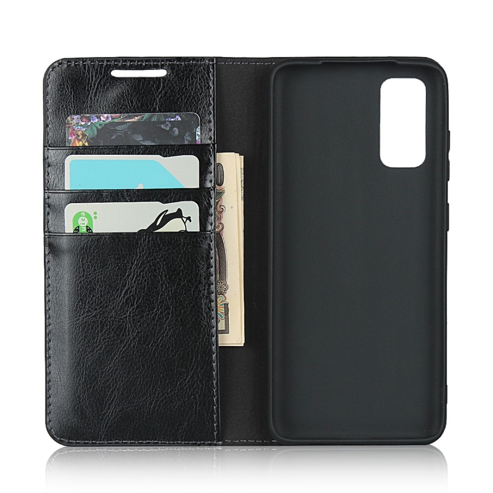 Funda cartera de cuero genuino Samsung Galaxy S20 negro