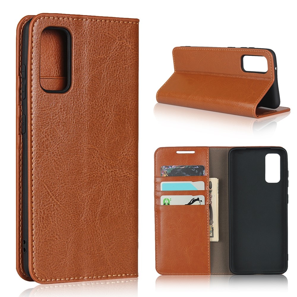 Funda cartera de cuero genuino Samsung Galaxy S20 Marrón