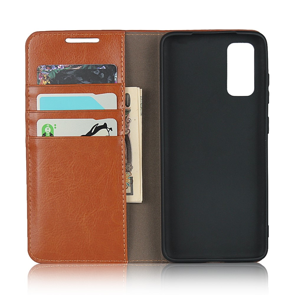 Funda cartera de cuero genuino Samsung Galaxy S20 Marrón