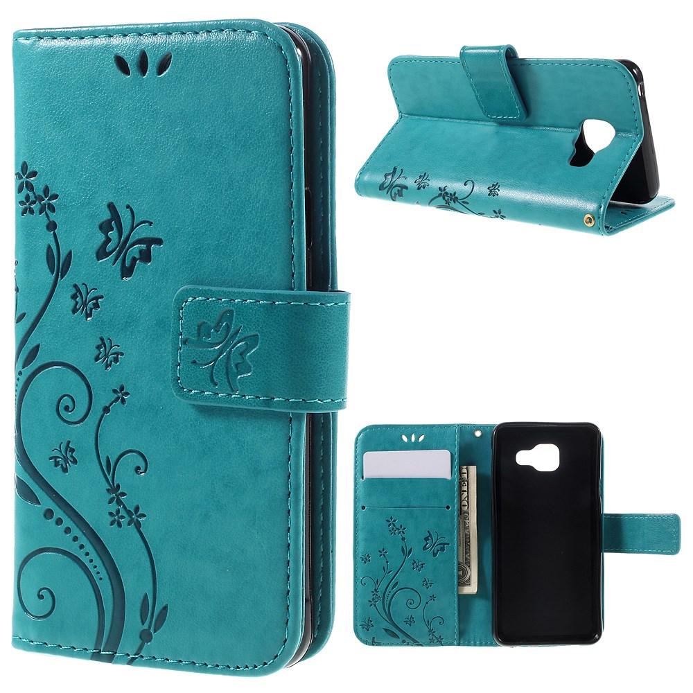 Funda de cuero con mariposas para Samsung Galaxy A3 2016, azul