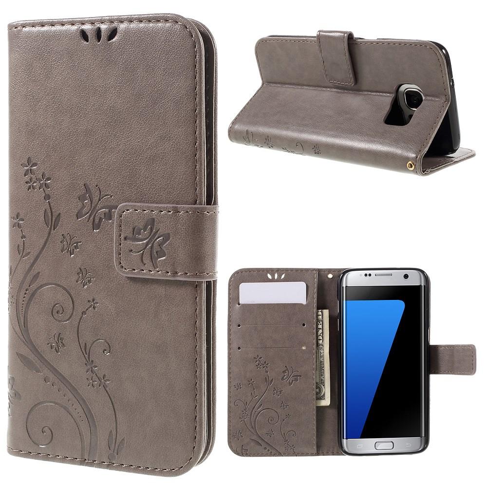 Funda de Cuero con Mariposas Samsung Galaxy S7 Edge, Gris