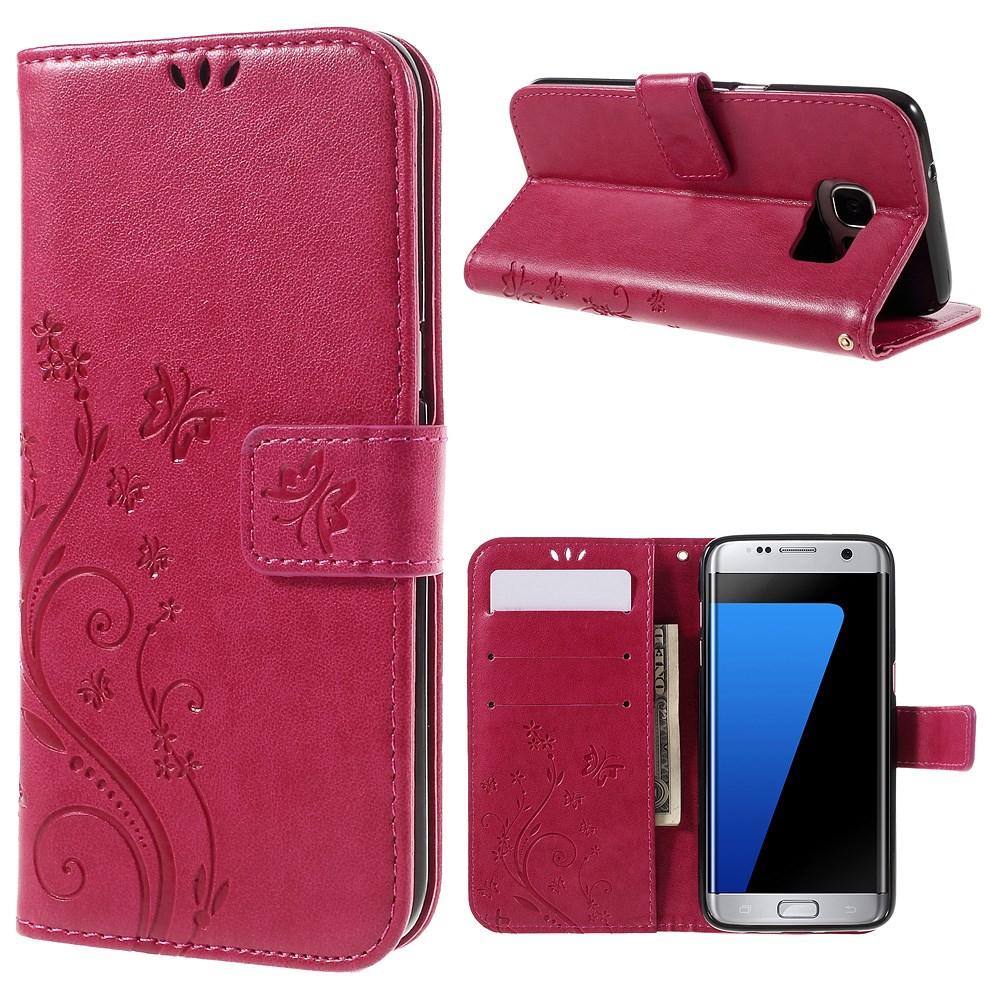 Funda de Cuero con Mariposas Samsung Galaxy S7 Edge, Rosa