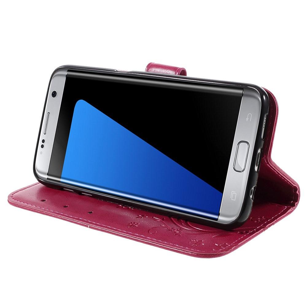 Funda de Cuero con Mariposas Samsung Galaxy S7 Edge, Rosa