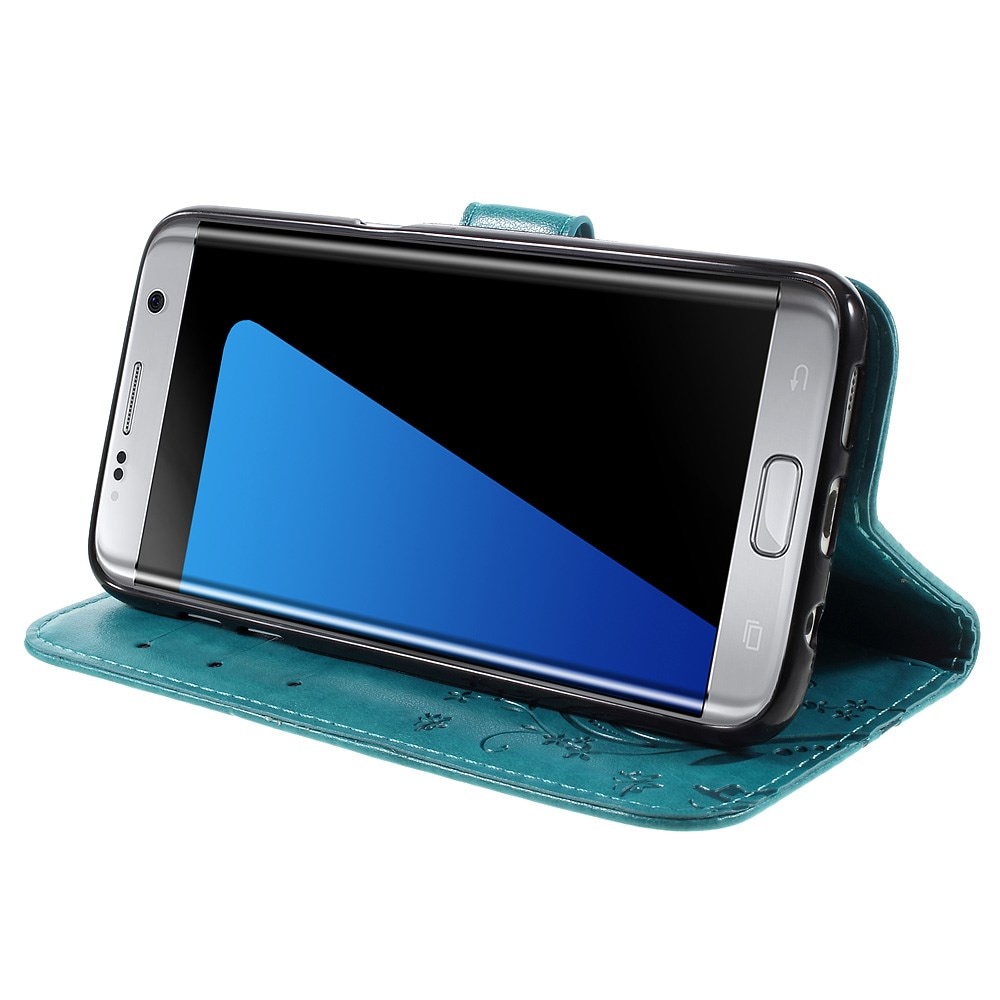 Funda de Cuero con Mariposas Samsung Galaxy S7 Edge, Azul