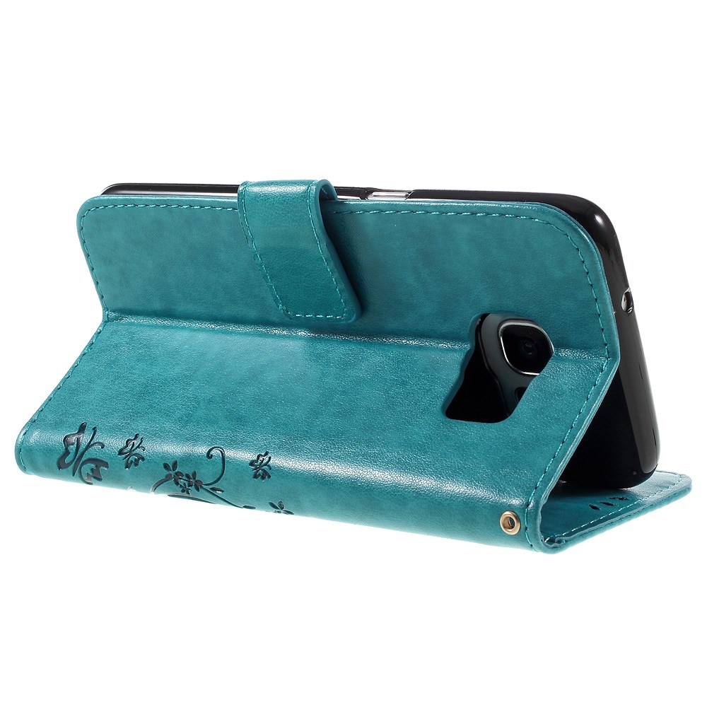Funda de Cuero con Mariposas Samsung Galaxy S7 Edge, Azul
