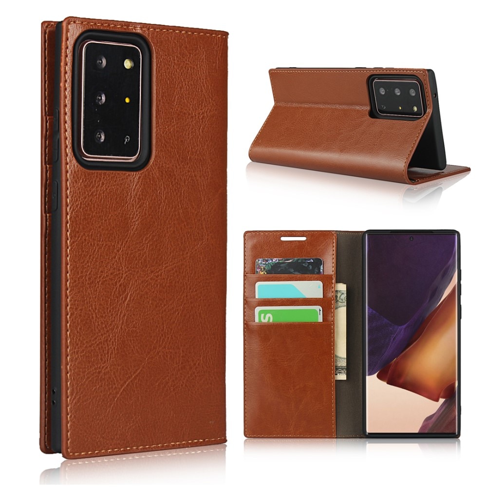 Funda cartera de cuero genuino Samsung Galaxy Note 20 Ultra marrón