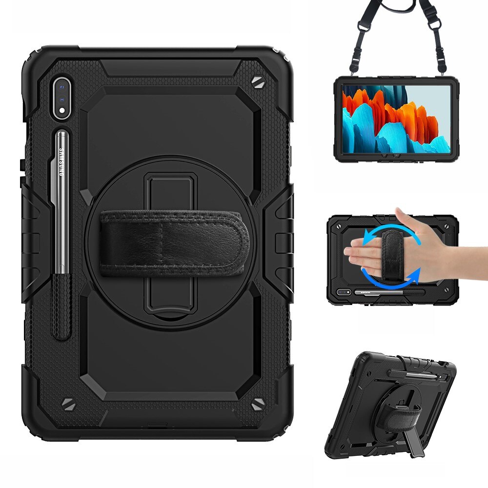 Full Protection Funda híbrida a prueba de golpes Correa el hombro Galaxy Tab S7/S8 11.0 Negro