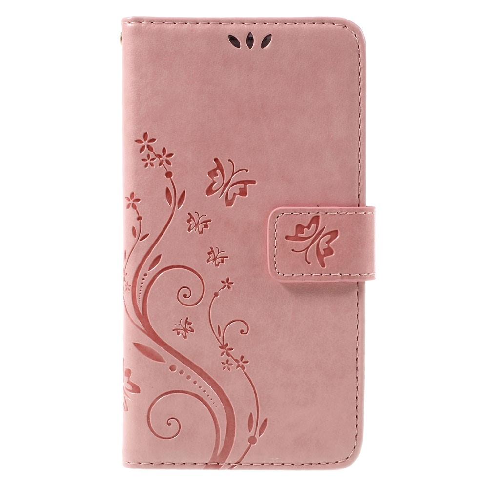 Funda de Cuero con Mariposas Samsung Galaxy J5 2016, Rosa