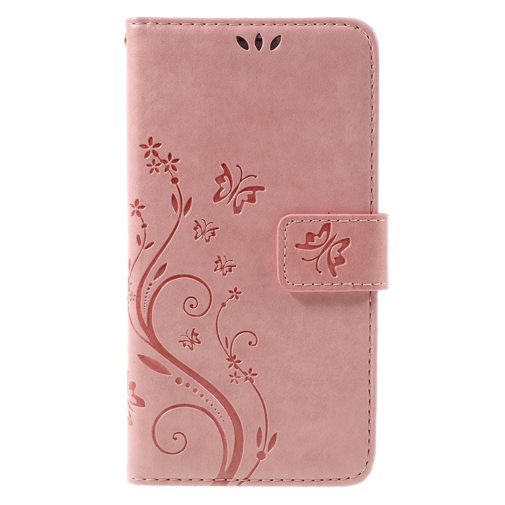 Funda de cuero con mariposas para Samsung Galaxy J5 2016, rosado