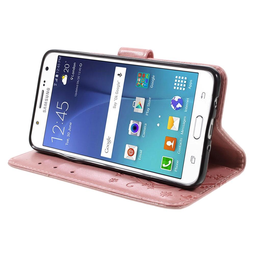 Funda de cuero con mariposas para Samsung Galaxy J5 2016, rosado