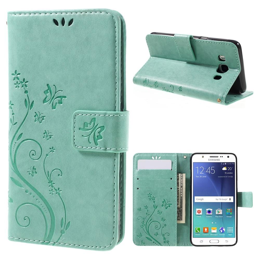 Funda de cuero con mariposas para Samsung Galaxy J5 2016, verde