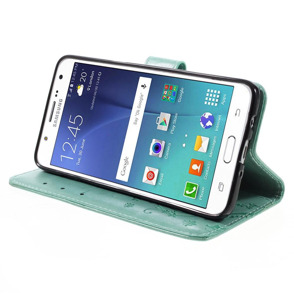 Funda de cuero con mariposas para Samsung Galaxy J5 2016, verde