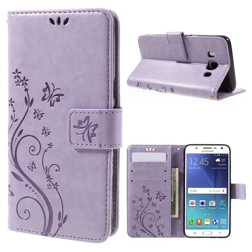 Funda de Cuero con Mariposas Samsung Galaxy J5 2016, Púrpura