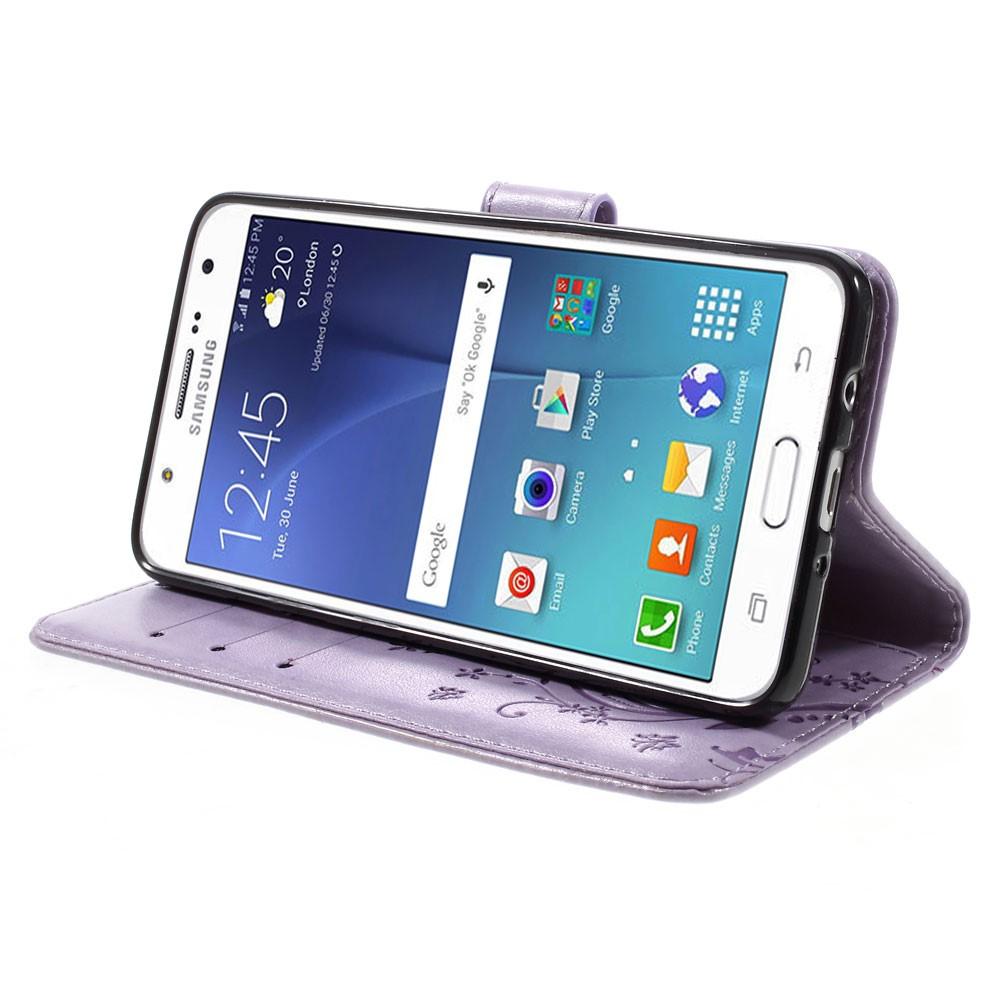 Funda de Cuero con Mariposas Samsung Galaxy J5 2016, Púrpura