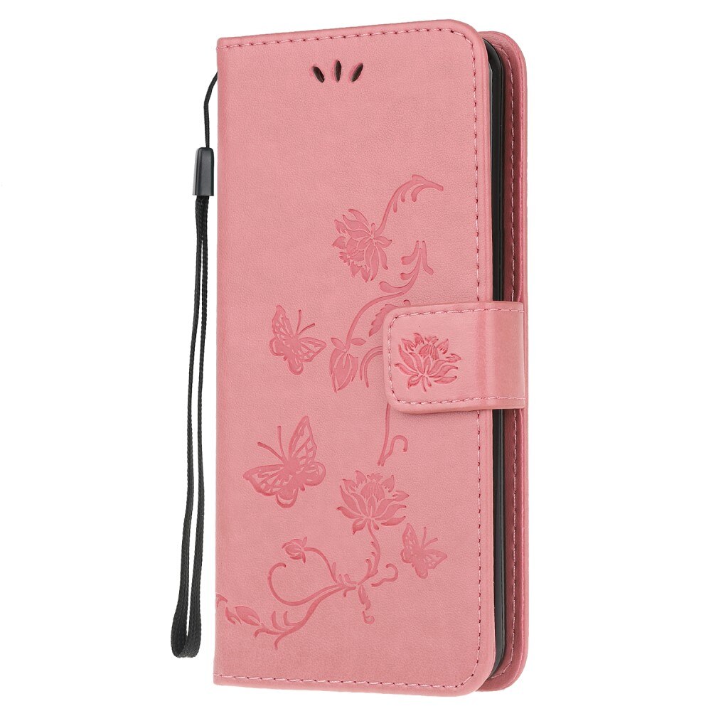 Funda de cuero con mariposas para Samsung Galaxy A02s, rosado