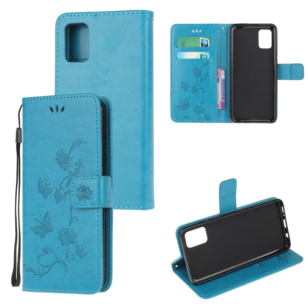 Funda de cuero con mariposas para Samsung Galaxy A02s, azul