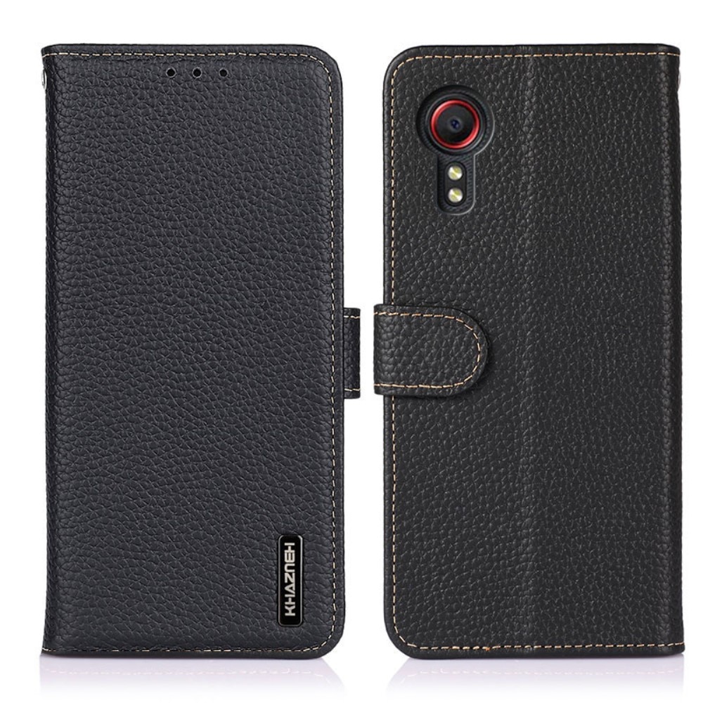Real Leather Wallet Samsung Galaxy Xcover 5 Black