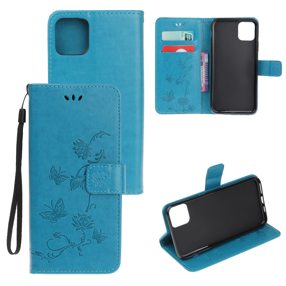 Funda de cuero con mariposas para Samsung Galaxy A22 5G, azul