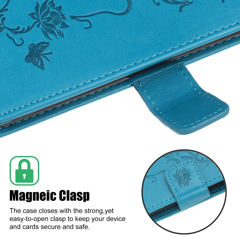 Funda de Cuero con Mariposas Samsung Galaxy A22 5G, Azul